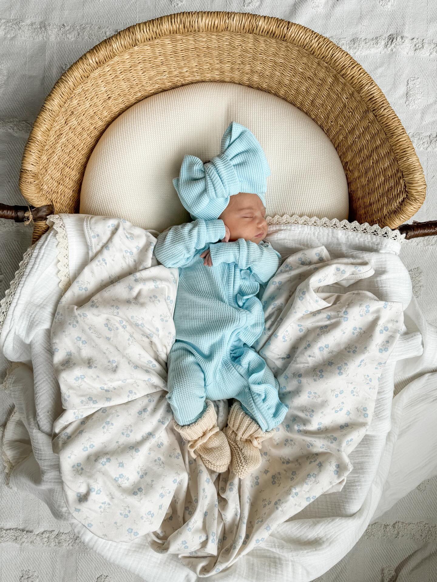 Frill Zip Romper | Baby Blue Waffle
