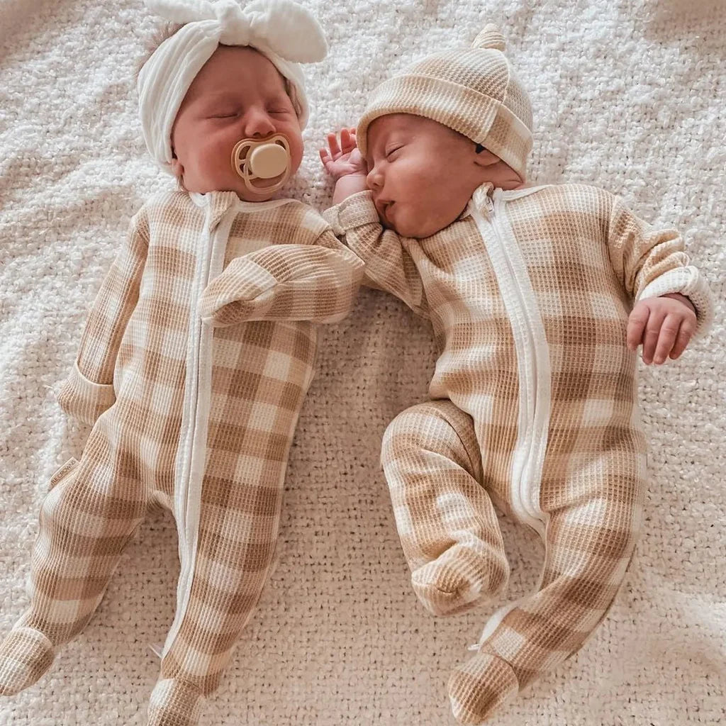 My First Outfit | Footed Onesie & Beanie Set | Gingham