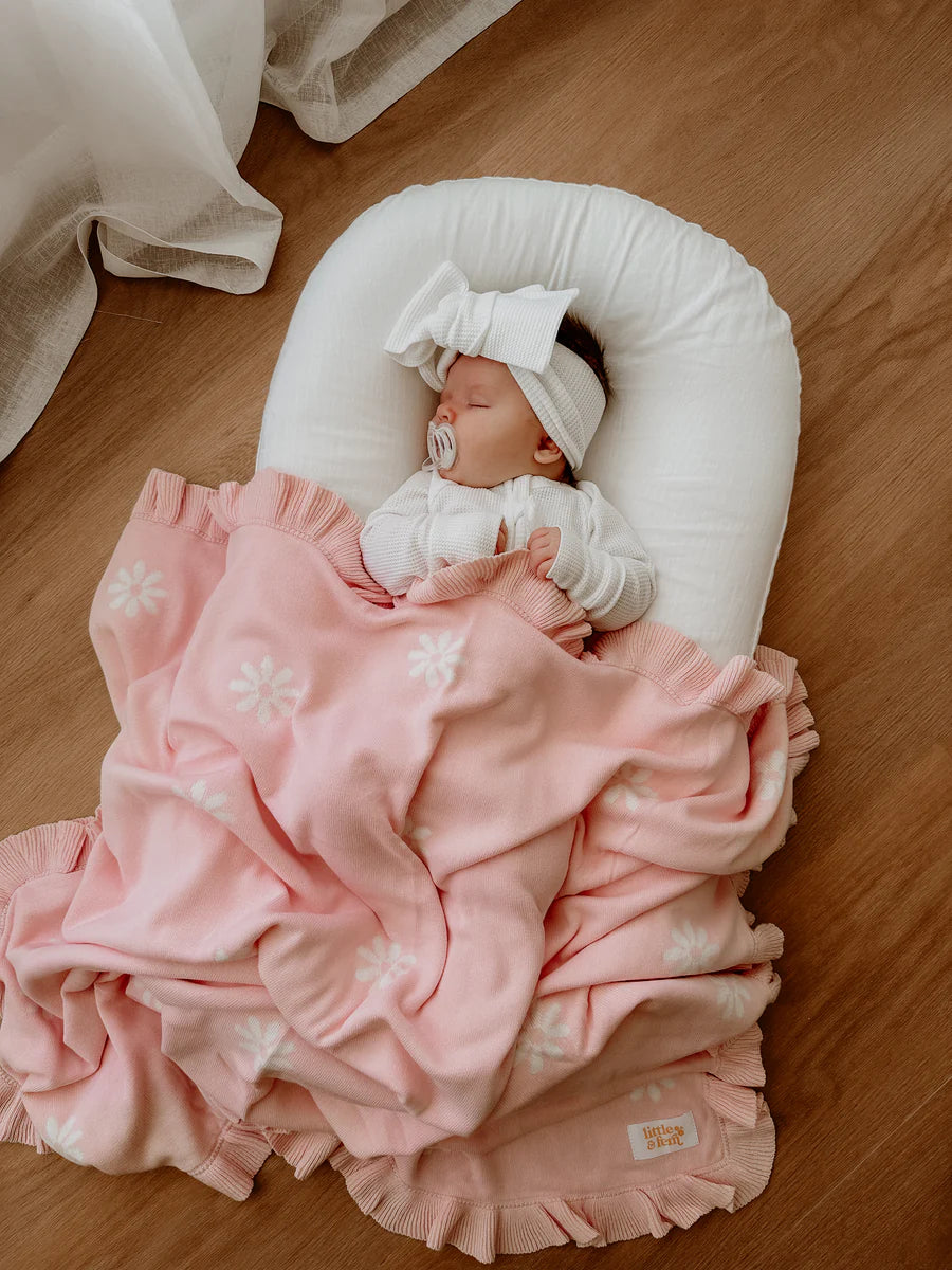 SHORT PRE ORDER Frill Knit Blanket | Baby Pink Floral