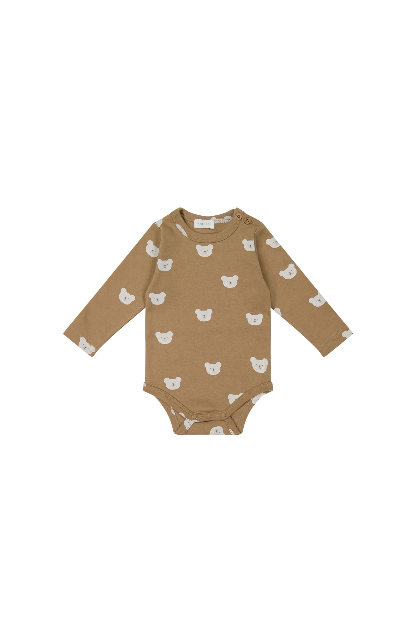 Organic Cotton Fernley Long Sleeve Bodysuit | Bears Caramel Cream