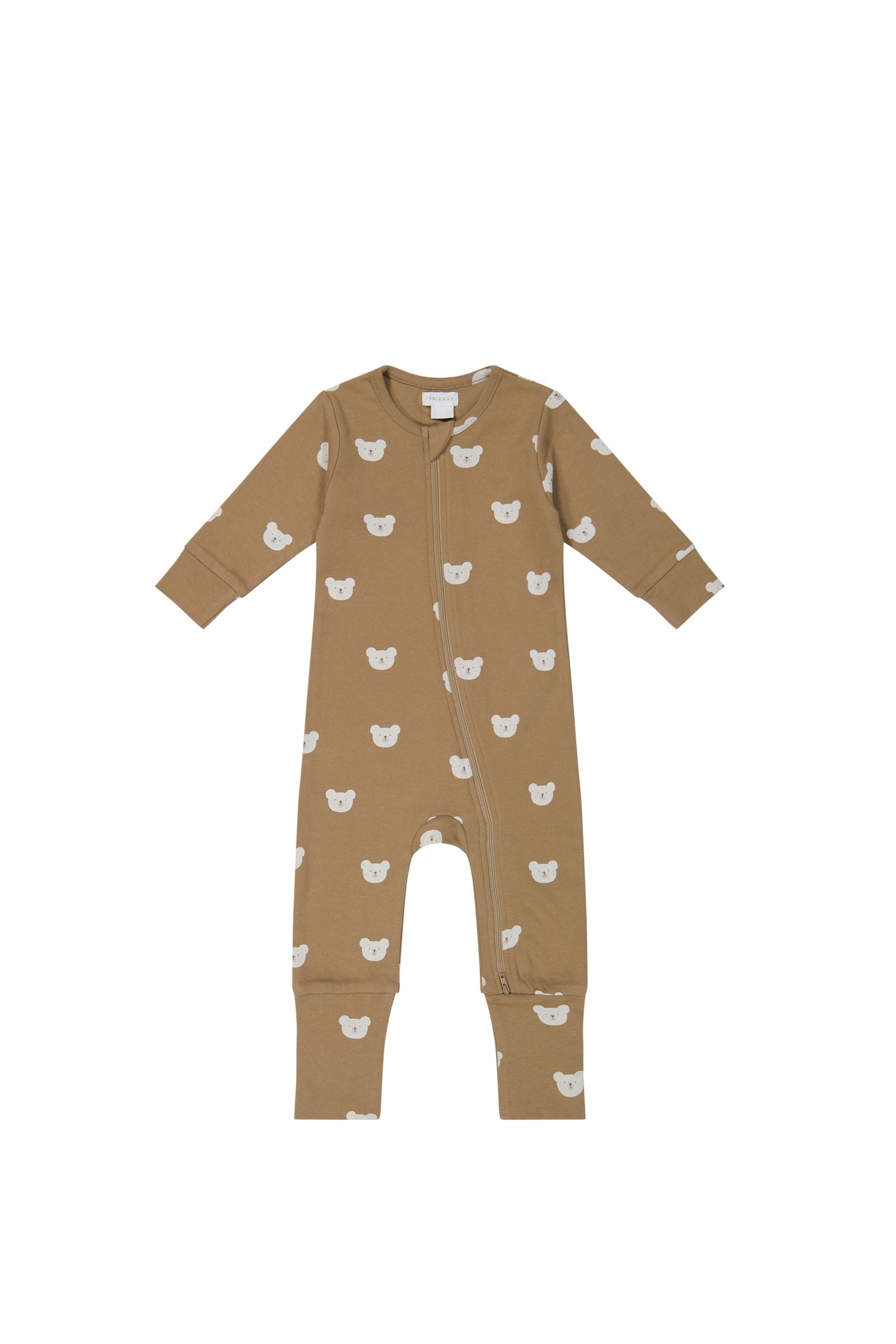 Organic Cotton Reese Zip Onepiece | Bears Caramel Cream