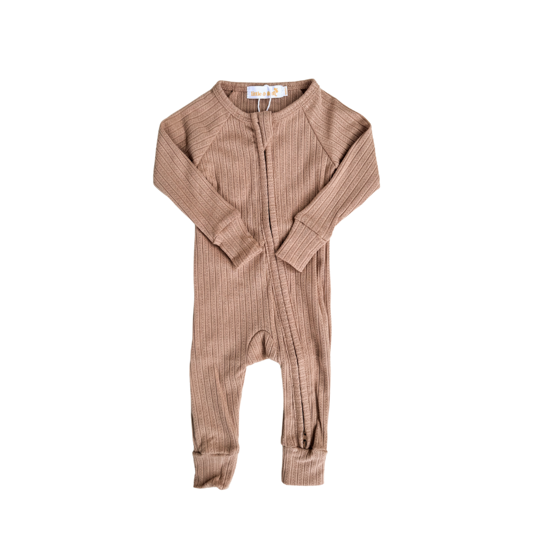 Zip Romper | Ribbed Pointelle Teddy