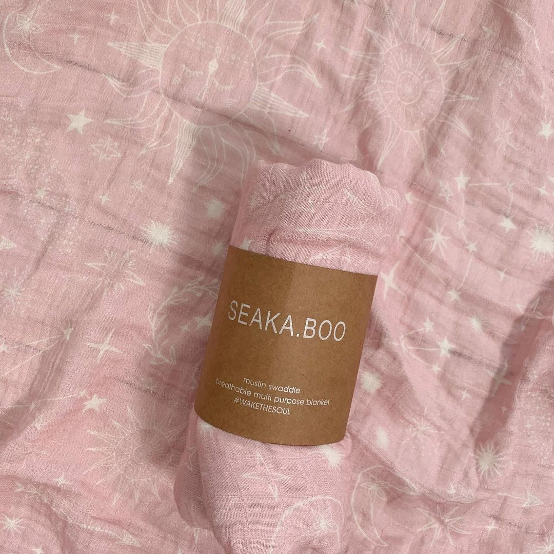 Seakaboo Organic Bamboo Cotton Baby Swaddle|Wrap - Celestial Pink