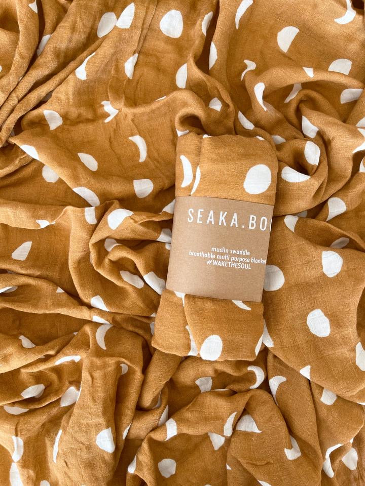 Seakaboo Organic Bamboo Cotton Baby Swaddle|Wrap - Moon Phases Hazel
