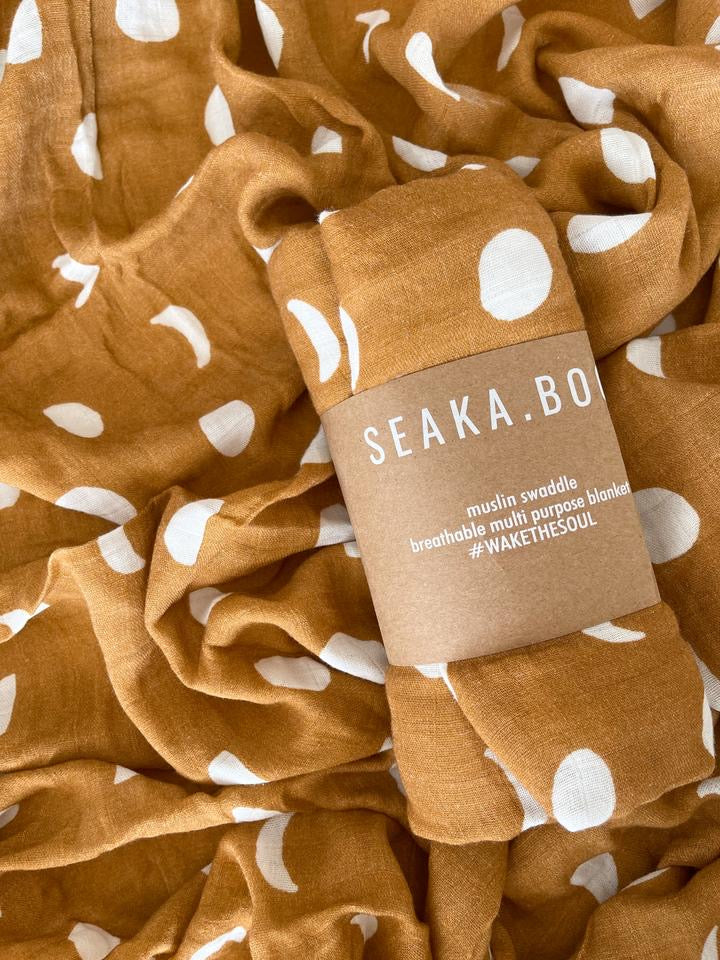 Seakaboo Organic Bamboo Cotton Baby Swaddle|Wrap - Moon Phases Hazel