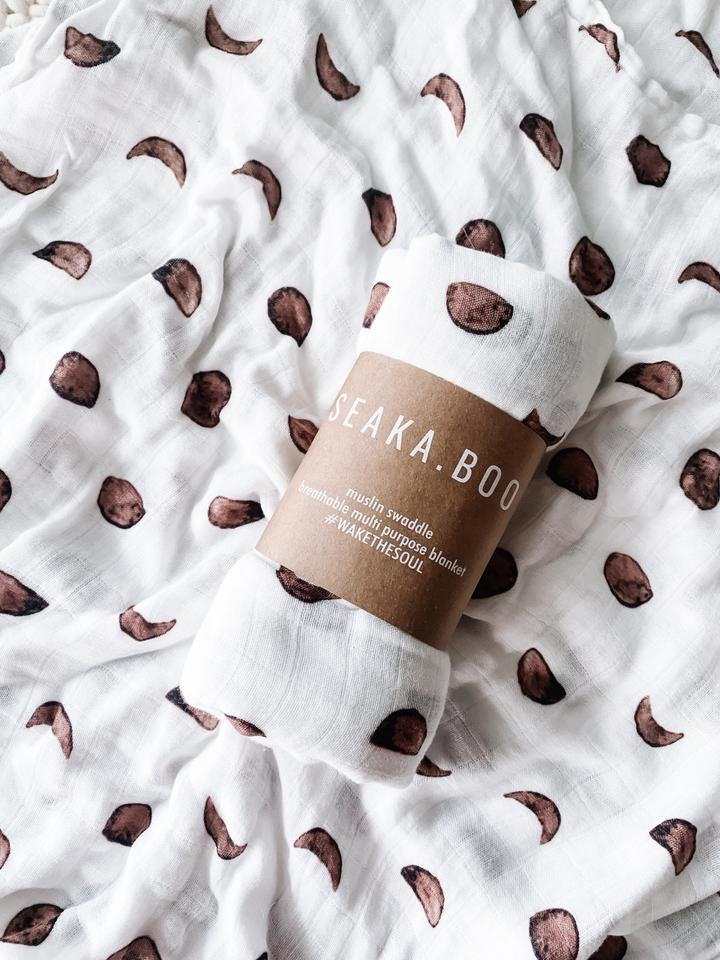 Seakaboo Organic Bamboo Cotton Baby Swaddle|Wrap - Brown Moon Phases