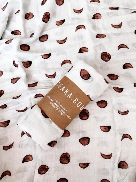 Seakaboo Organic Bamboo Cotton Baby Swaddle|Wrap - Brown Moon Phases