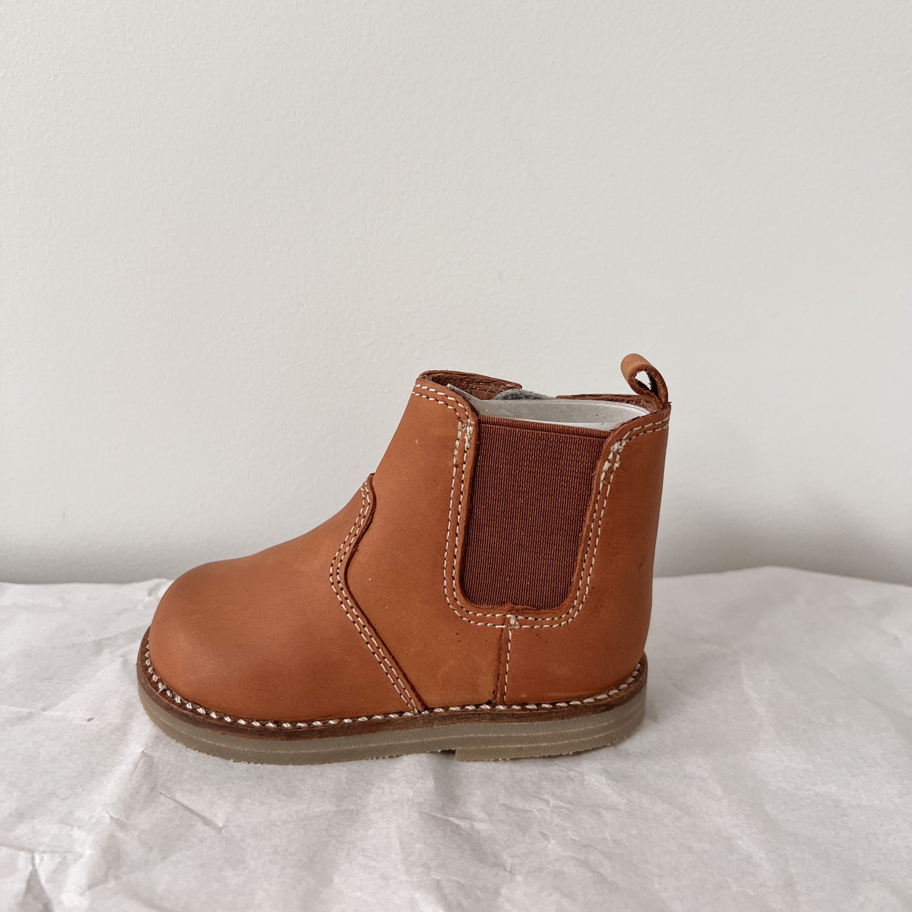 Leather Boot with Elastic Side | Tan