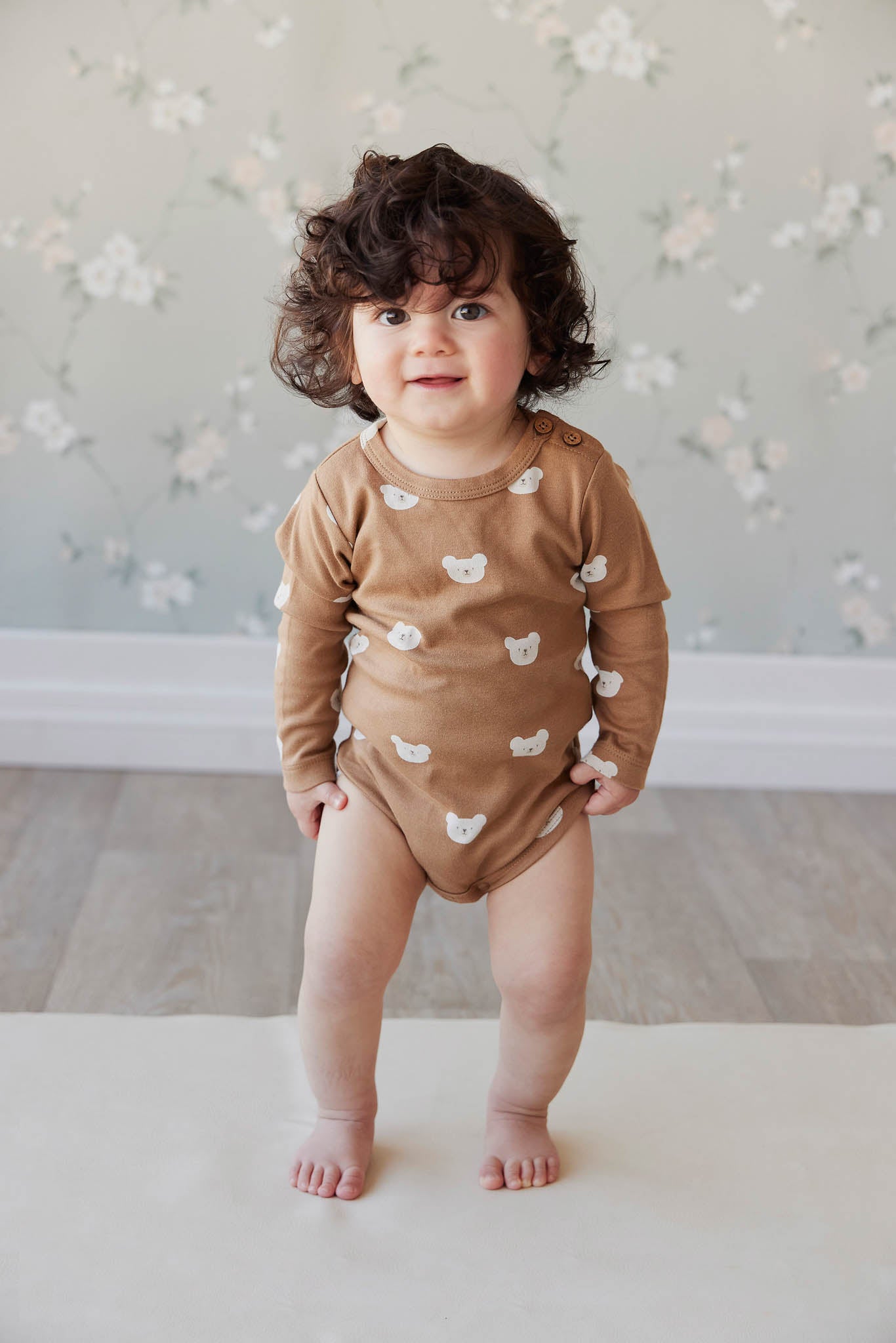 Organic Cotton Fernley Long Sleeve Bodysuit | Bears Caramel Cream