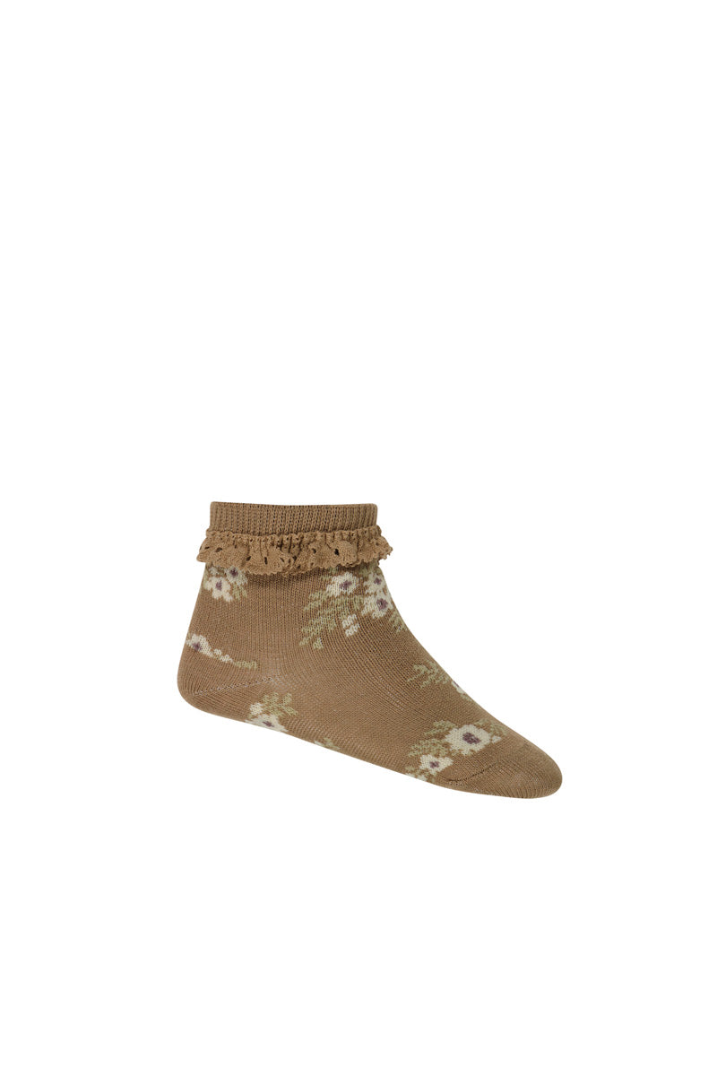 Jacquard Floral Sock | Caramel Cream