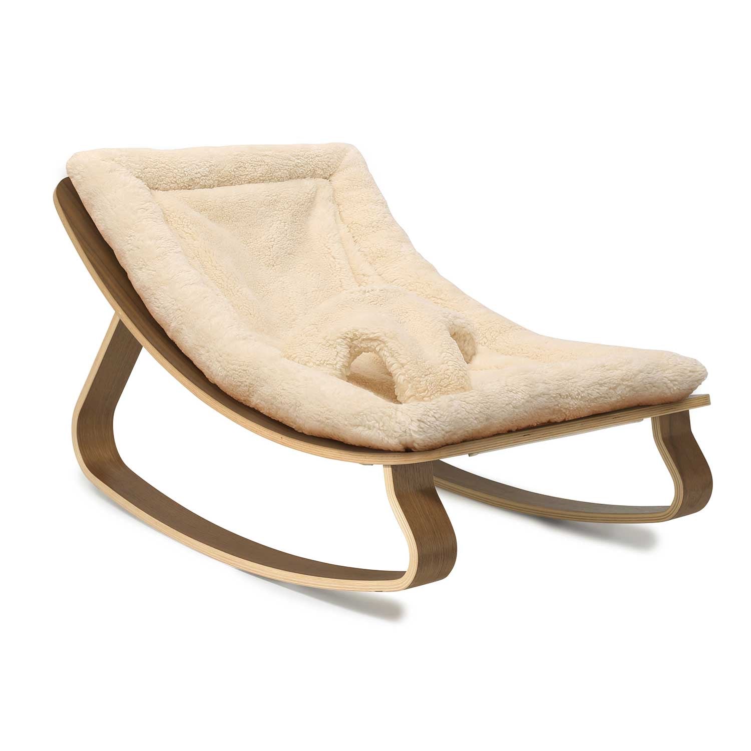 Charlie Crane Levo Baby Rocker in Walnut | Fur Milk Cushion