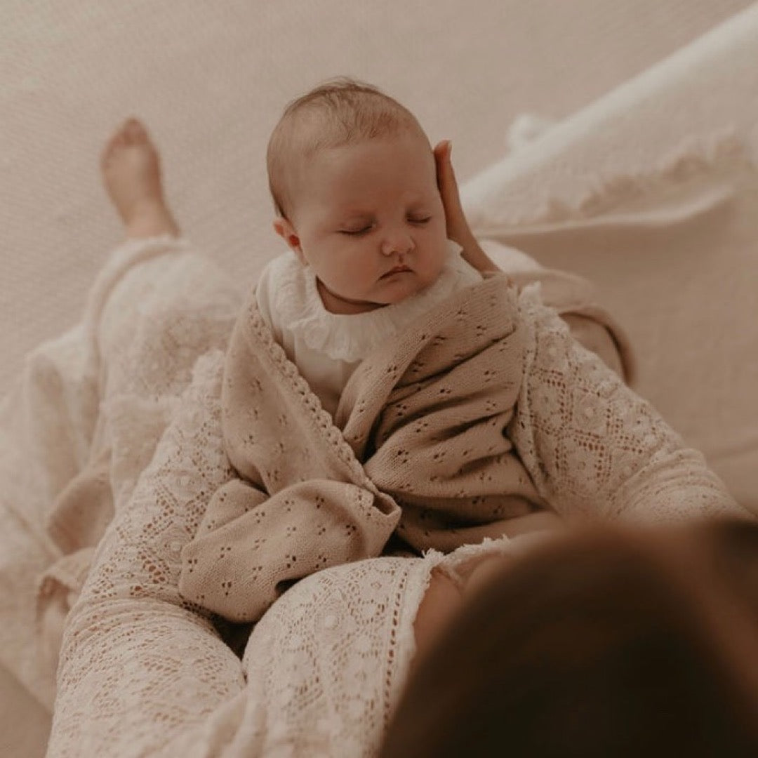 Heirloom Merino Wool Pointelle Baby Blanket | Latte